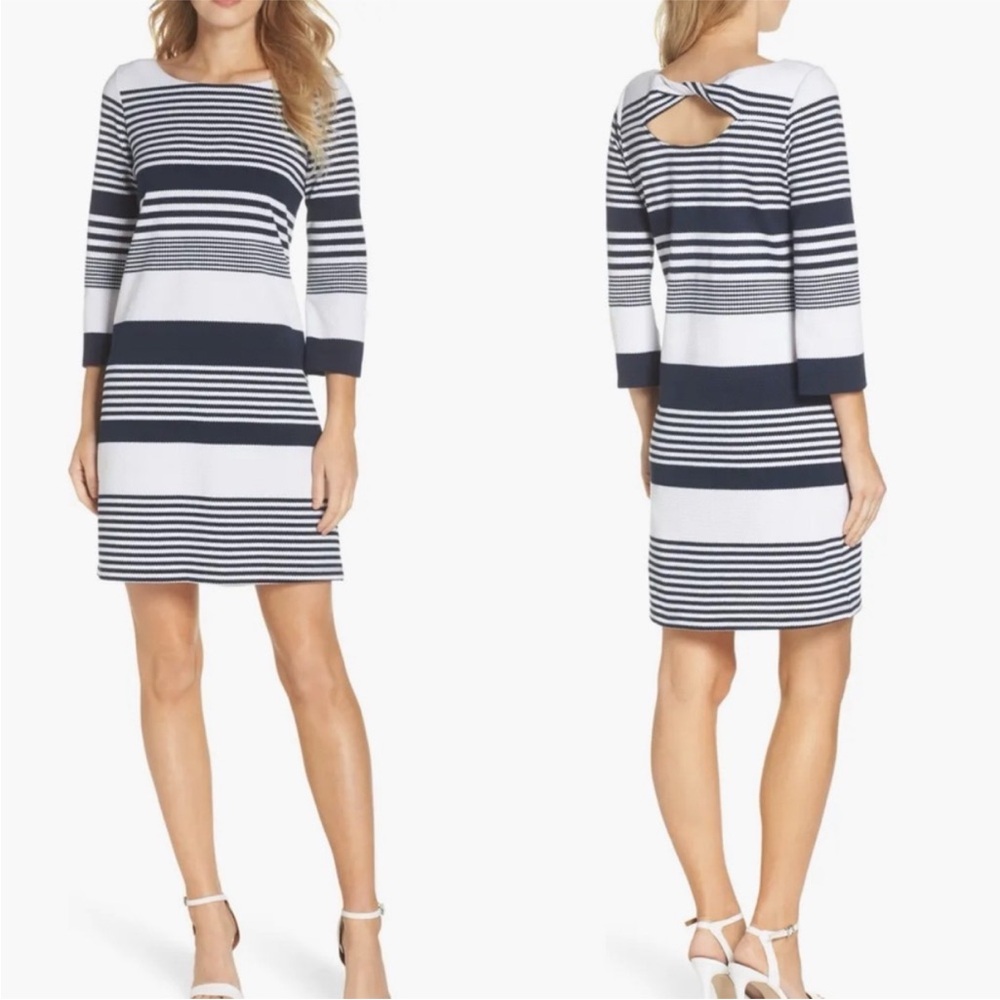 Lilly Pulitzer Bay Stripe Dress in True Navy Coconut Stripe Jacquard